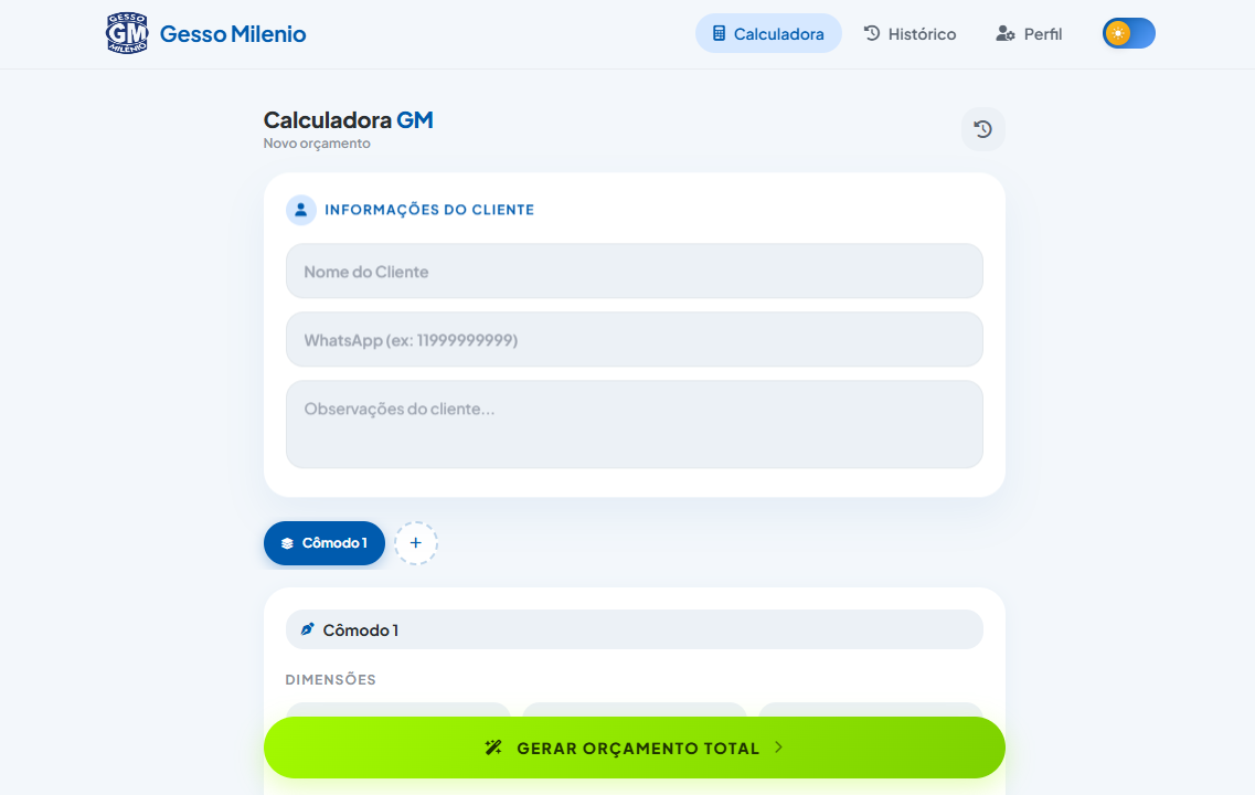 Tela do projeto Gesso Milenio